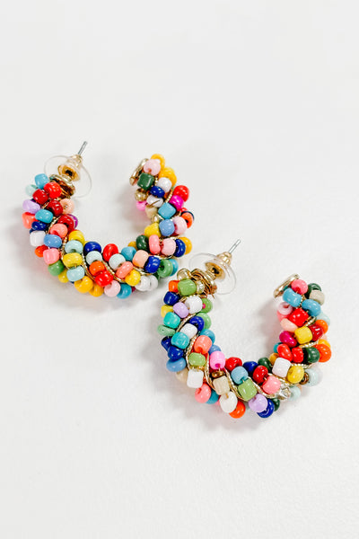 Beaded Color Hoop Earrings