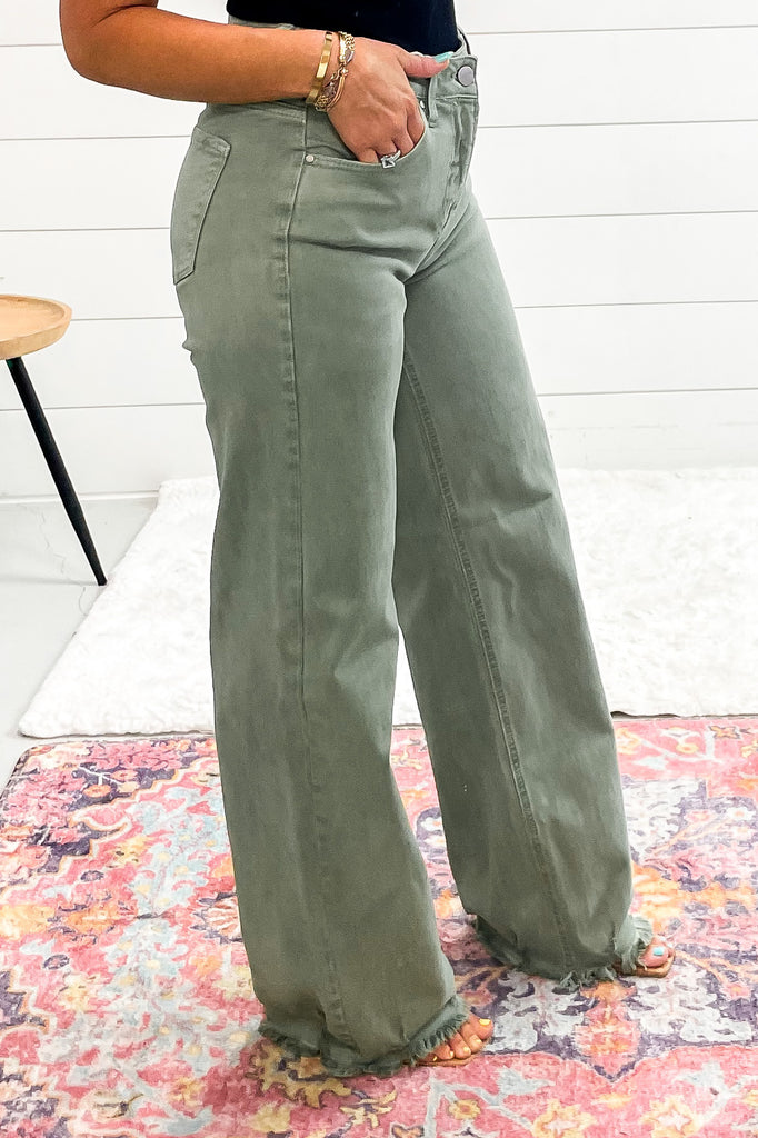 Risen Jeans - Lanie Wide Leg Jeans - Olive