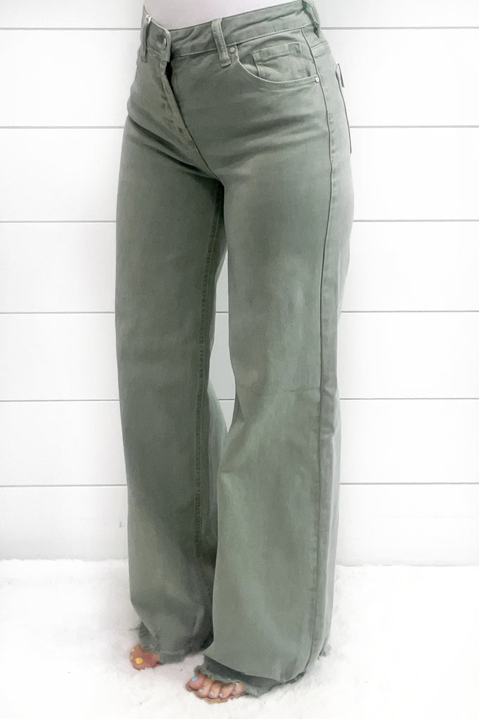 Risen Jeans - Lanie Wide Leg Jeans - Olive