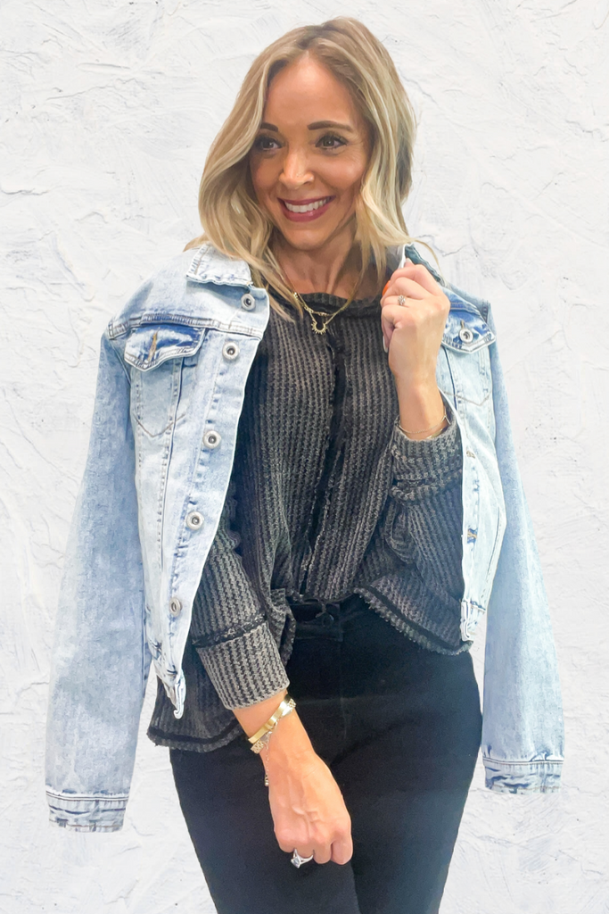 All For It Waffle Top - Vintage Black