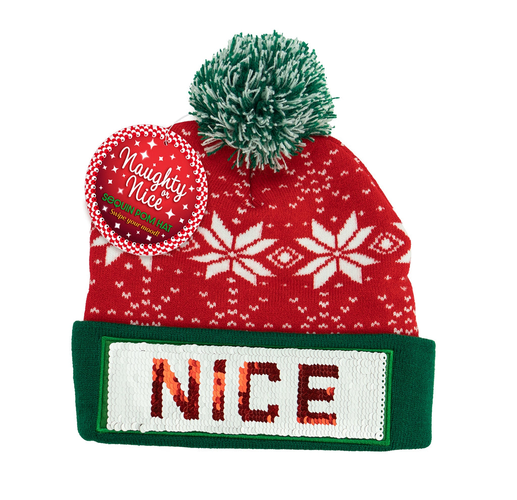 Naughty or Nice Pom Sequin Beanie