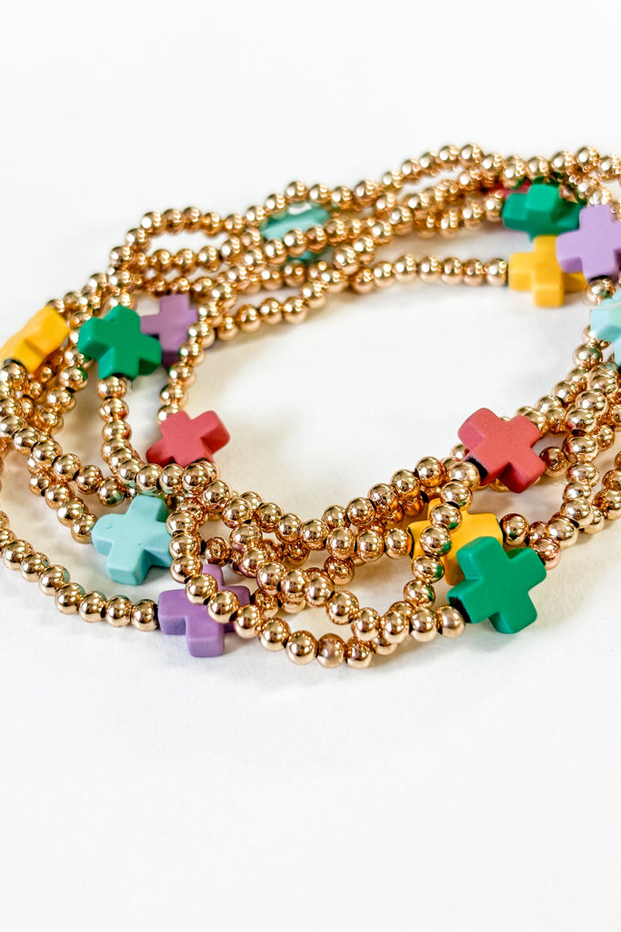 Multi Cross Stretch Bracelet - Gold