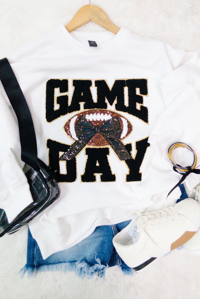 Game Day Puff Sequin Football Sweatshirt