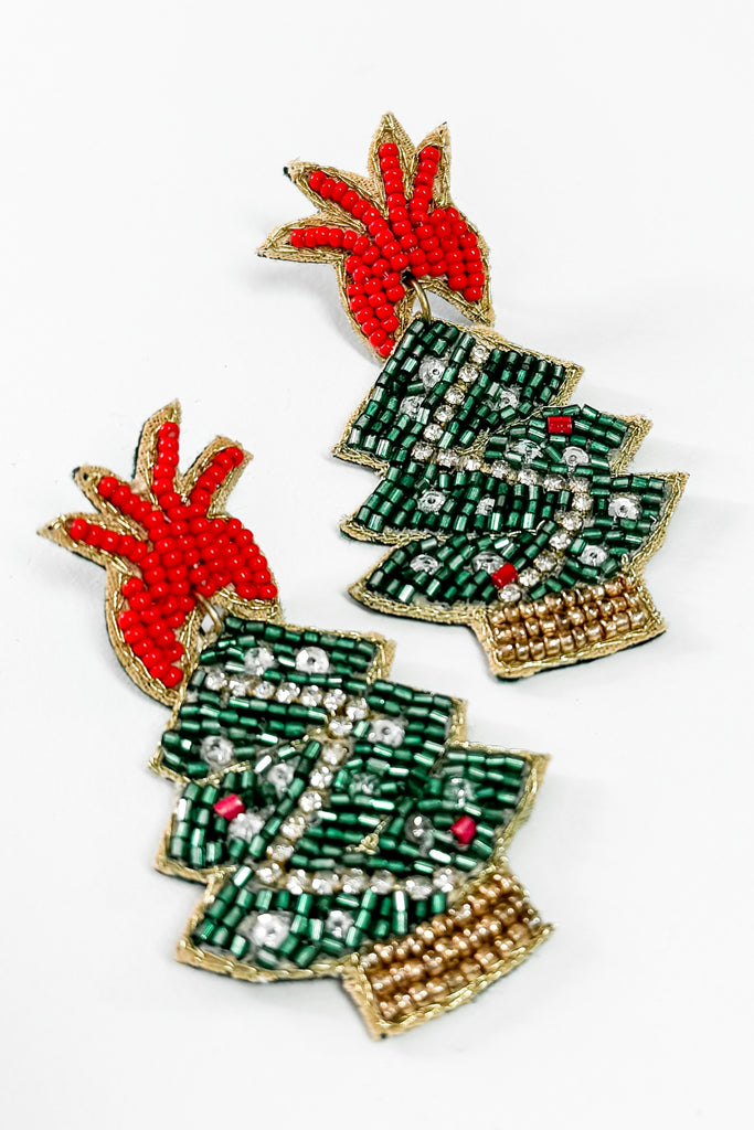 Beaded Christmas Tree Earrings