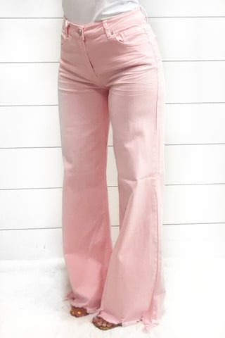Lainie Red High-Waisted Wide-Leg Pants