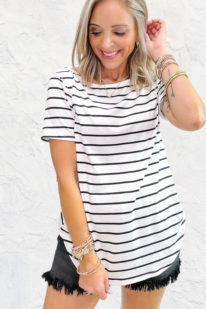 Living For It Top - Black Stripe