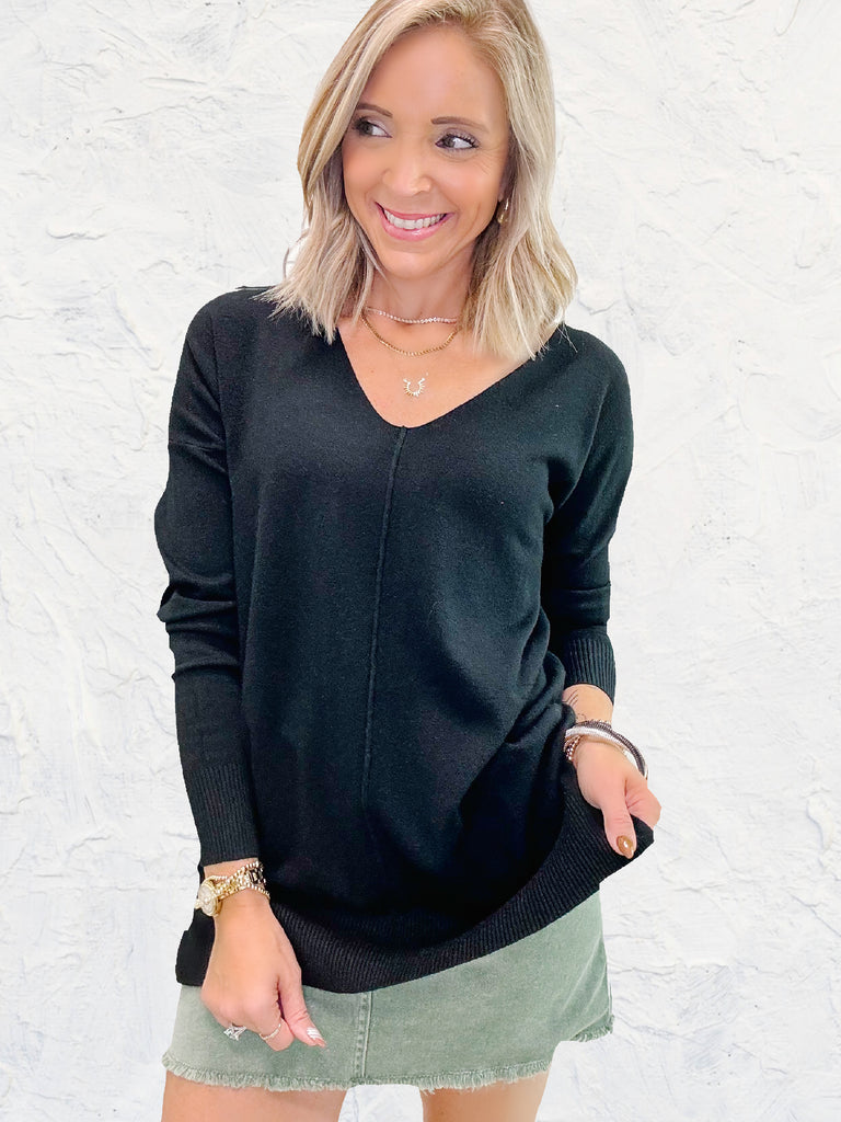 Simply Heaven V-Neck Sweater - Black