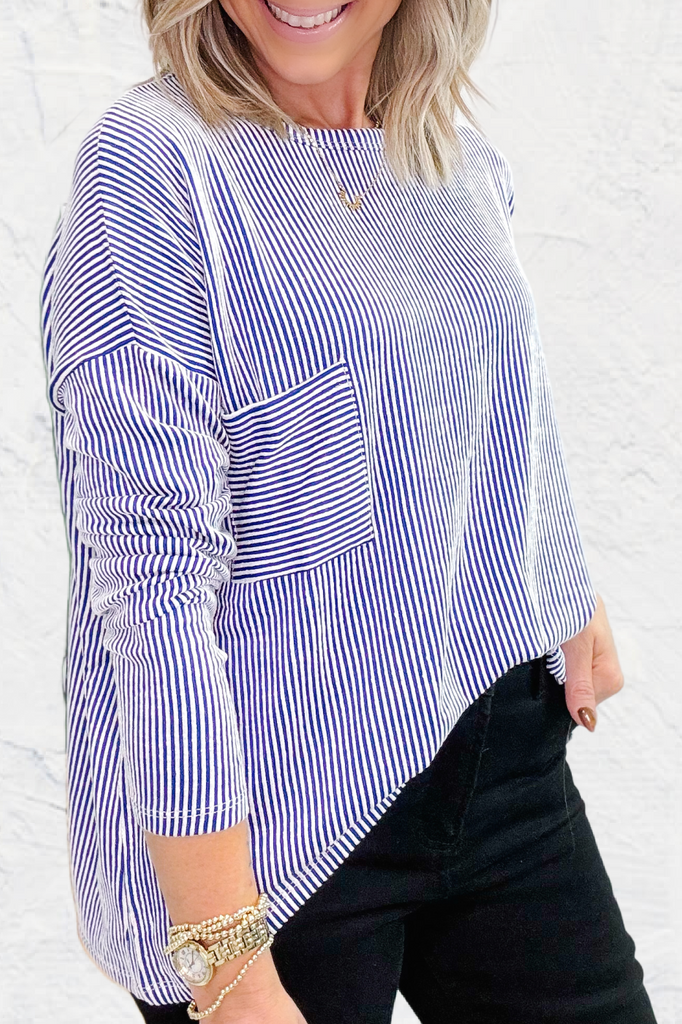 On Time Ribbed Top - Blue