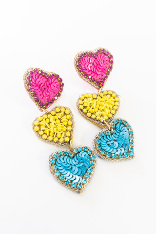 Beaded Heart Trio Earrings